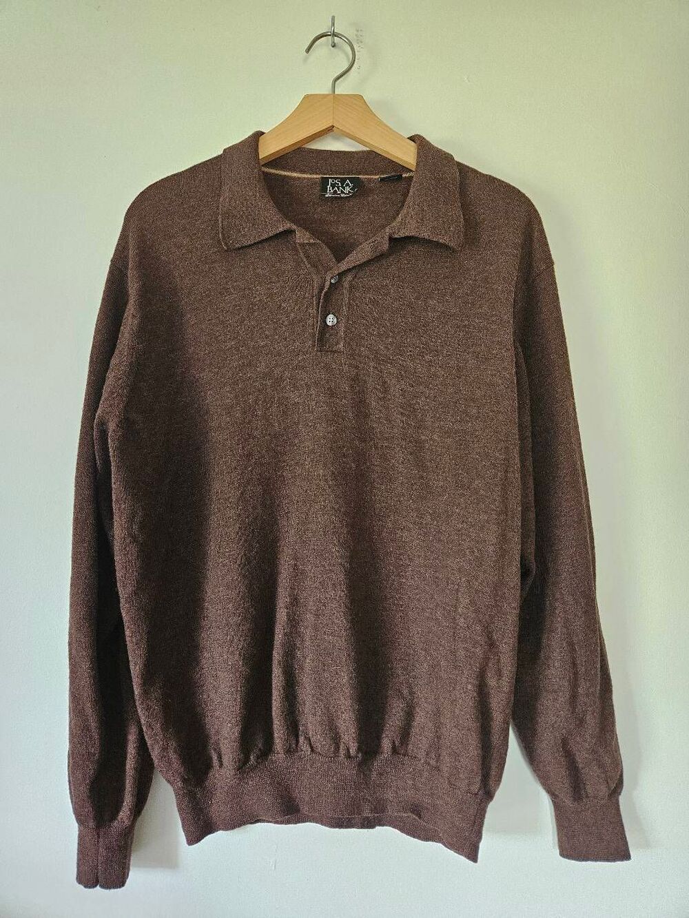 Jos. A. Bank Signature Collection 100% Merino Wool Polo Sweater Brown Men's Larg